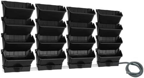 Vertical Wall Planter with 16 Pots, Hanging Garden Plant Flowerpot Holder, Stackable Wall-Mounted Planter, Balcony Planters for Flowers Vegetables Fruits (Black, 16 Pots+4 Drainage Planters&Pipe) by Eapmic