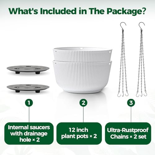 T4U Hanging Planters for Indoor Outdoor, 12 Inch Self Watering Pots, 2 Pack - Image 6
