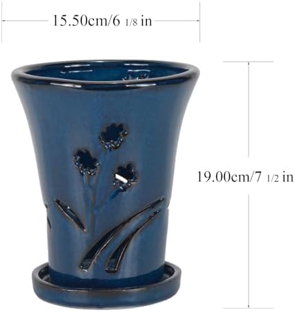 W&W Orchid Pot with Holes and Saucer for Repotting, 6 x 7 Inch, Blue - Image 5