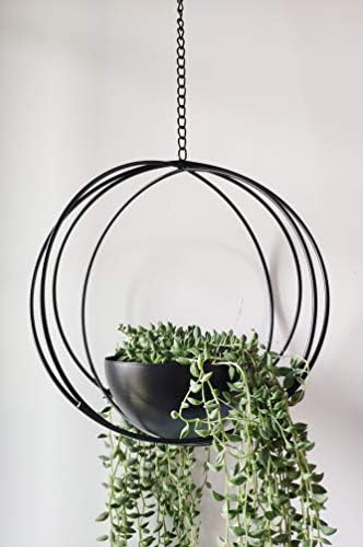 RISEON Boho Black Metal Plant Hanger,Metal Geometric Hanging Planter, Modern Planter, Mid Century Air Plant Holder Stand, Minimalist Planter for Indoor Outdoor Home Wedding Decor by RISEON