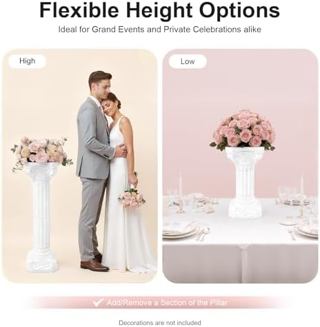 4PCS Wedding Roman Columns and Pillars, White Plastic Wedding Pillars Columns Event Decoration Roman Pillars Greek Columns Pedestal for Wedding Party Event 10.63 x 10.63 x 34.65 in (4PCS) - Image 6