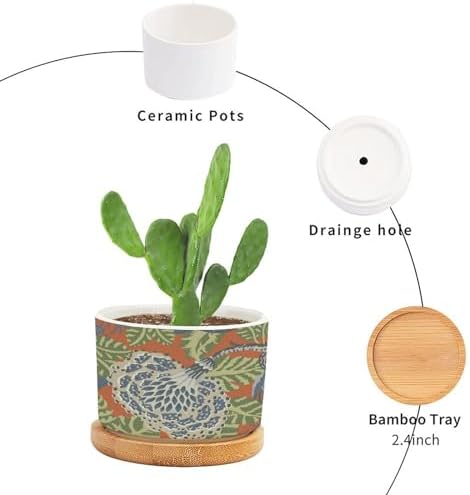 Navy Blue Floral White Ceramic Planters Green and Orange Chinoiserie Flower Pots for Indoor Plants with Drainage Holes and Saucers Pot for Outdoor Garden Home Plant - Image 3