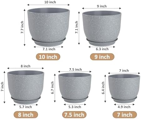 YNNICO Plant Pots 10/9/8/7.5/7 inch with Multi Mesh Drainage Holes - Image 2