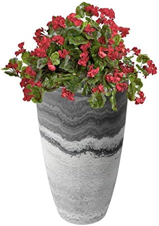 Algreen 43429 Acerra 12 Inch Diameter x 20 Inch Tall Curved Yard and Patio Vase Garden Flower Plant Planter Pot, Marble (2 Pack) - Image 5
