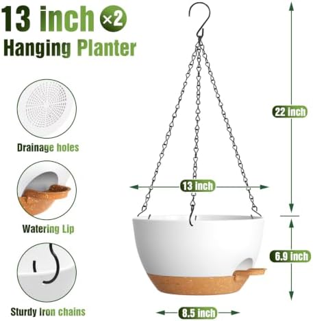 13 Inch Large Self Watering Hanging Planters 2 Pack with Saucers - Image 4