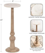 Kate and Laurel Wegner Transitional Wood and Marble Round Drink Table; 8 x 8 x 23; White Marble and Light Natural Wood; Modern Pedestal Table for Use as Indoor Plant Stand or Decorative Mini Table - Image 3