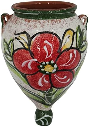 Spanish Hand-Painted Wall Orza Flower Pot, Green Design by CactusCanyonCeramics