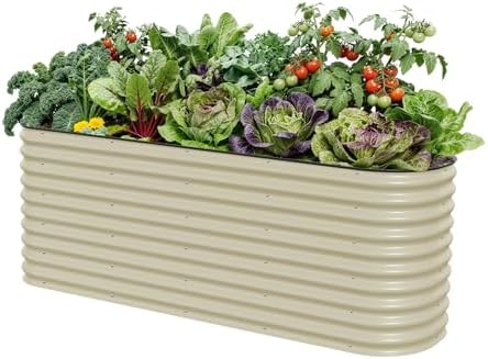 32" Extra Tall Raised Garden Bed Kits, 2 x 8 x 2.7ft Raised Planter Box Outdoor, 3.5 x 6.5 x 2.7ft Deep Root 9 in 1 Modular Metal Raised Beds for Gardening Vegetables Flowers Fruits - Pearl White by Unknown