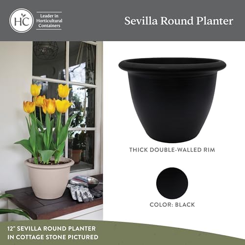 The HC Companies Sevilla Flower Planters - Durable Outdoor & Indoor Planter - Round Lightweight Self Watering Plant Pots for Herbs & More (14" Black, Pack of 1) - Image 3