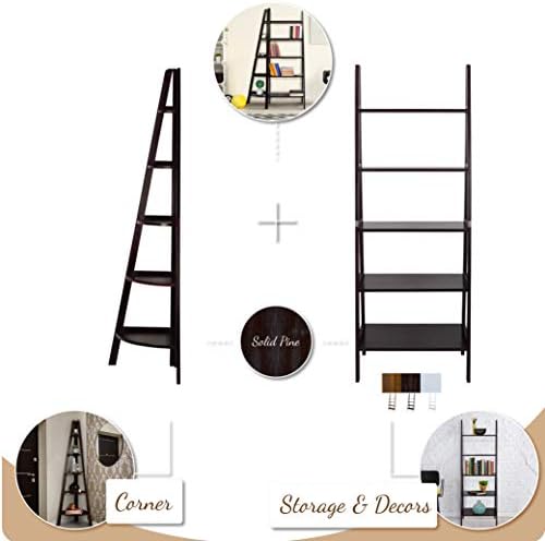 Casual Home 100% Solid Wood 5-Shelf Ladder Bookcase, Standard, 72"H, White - Image 4
