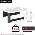 Gypie Marble Toilet Paper Holder with Shelf, Wall Mounted Matte Black - Image 3