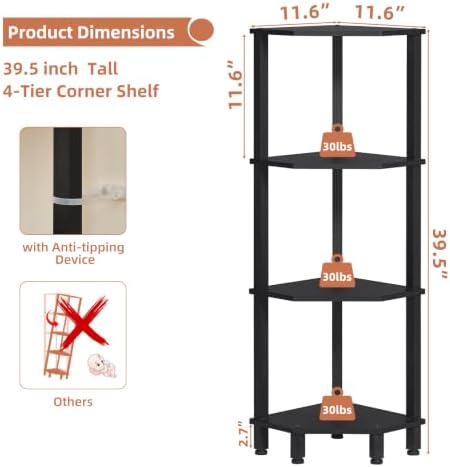 YUFAM 4-Tier Corner Shelf, Black - Image 2
