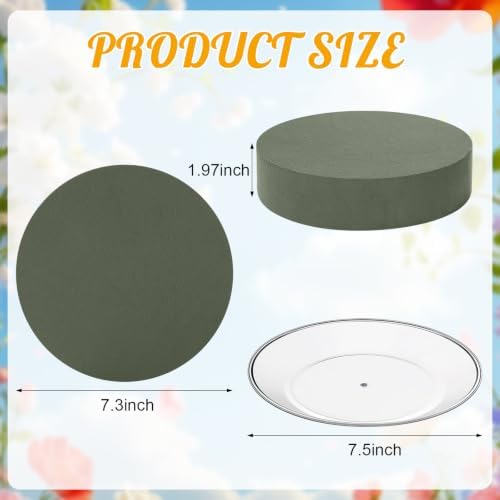 Threlaco 6 Sets Round Floral Foam with Clear Plastic Saucers, 7.5 Inches - Image 2
