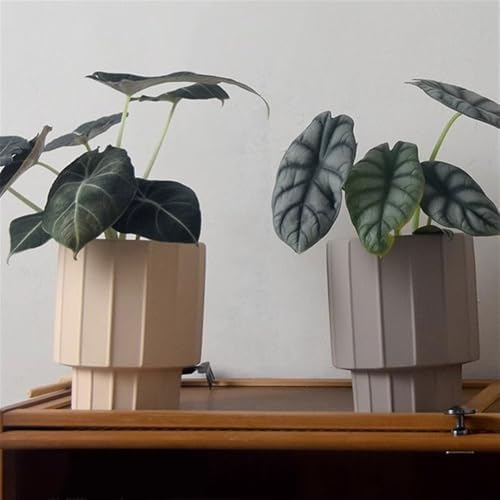 Planter High Foot Terra Cotta Flower Pot, with Striped Textured Desktop Plant, for Windowsill Living Room Kitchen Container Garden(Small) - Image 3