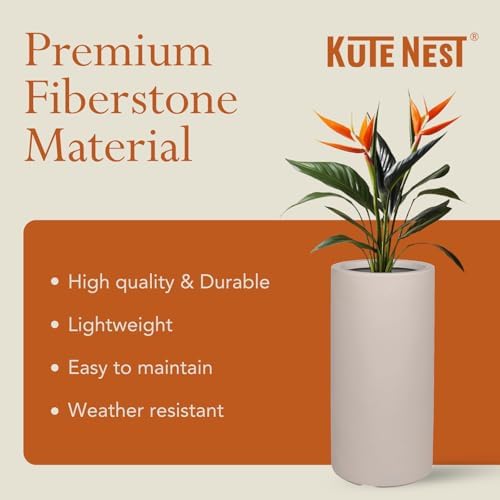 KUTE NEST 19.5" Premium Tall Tubo Fiberstone Outdoor Planter - Taupe - Image 3