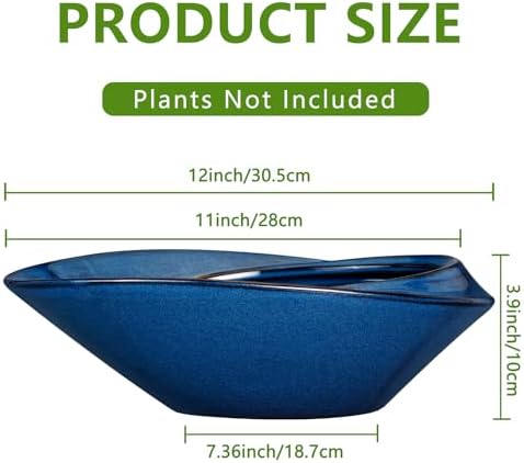 Bonsai Tree Pot - Ceramic Planter Pot with Drainage Hole 12 Inch Bonsai Pots Decorative Orchid Succulent Plant Pots for Indoor Outdoor Plants Blue - Image 3