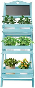 Wooden Plant Stand with Chalkboard, 3-Tier Solid Wood Plant Stand, Fir Wood Ladder Shelf for Indoor/Outdoor Plants, Succulents, 22lbs Load Capacity (Blue) by Unknown