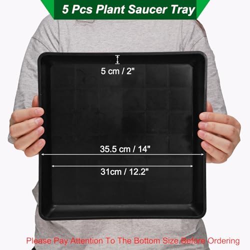 PATIKIL Plant Saucer Tray, 5 Pack 14 Inch Plastic Square Plant Saucer Flower Planter Drip Tray for Indoors Outdoors Patio Balcony, Black - Image 2
