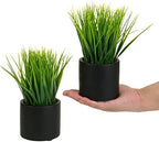 MyGift Tabletop Artificial Grass Plants Decorative Faux Greenery Plant Potted in Modern Cylindrical Black Cement Pots, Set of 2 - Image 6