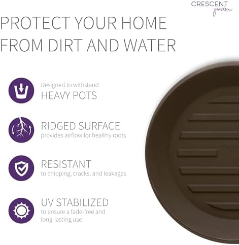 Crescent Garden Universal Round Planter Saucer – Heavy-Duty Drainage Tray for Indoor & Outdoor Use – Fits Pots with 18" Base (23.5" Total Outer Diameter) - Bark Brown - Image 6