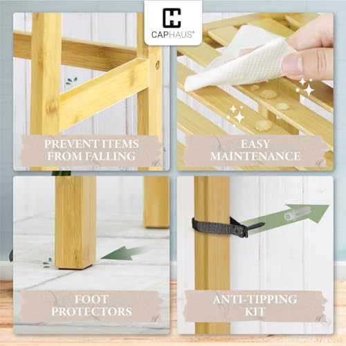 CAPHAUS Bookshelf, 5-Tier Ladder Shelf, Floor Bookcase with Bamboo Frame,Freestanding Storage Shelves Display Shelf, for Living Room,Home Office,Bedroom,Kitchen,Bathroom,Plant Stand,White - Image 5