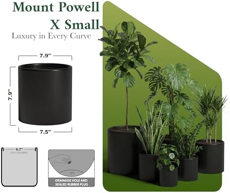 DTY Mount Powell 7.9" D x 7.9" H (Pot Opening 5.5") Fiberstone Cylindrical Planter with Drainage Hole, Weather Resistant for Indoor & Outdoor Use, Includes 2 Extra Coco Mats - Black, Extra Small - Image 7