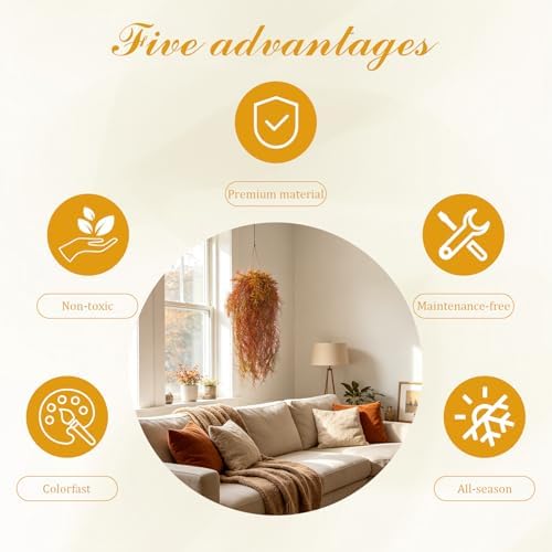 dallisten 4Pcs Autumn Fake Hanging Fern Plants for Outdoors, UV Resistant Artificial Ferns Fall Vines Faux Trailing Plants for Indoor Wall Porch Home Thanksgiving Halloween Decor(4PCS Orange Ferns) - Image 6