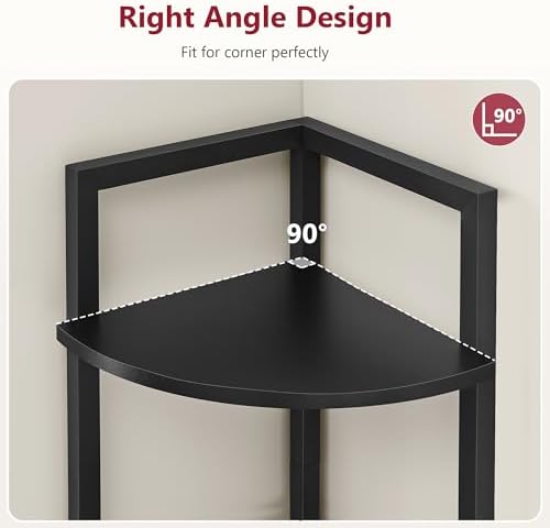 Tajsoon Small Corner Shelf Stand 5 Tier 60.5" with Metal Frame, Black - Image 4