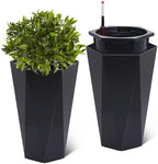 Patikuin Self-Watering Tall Planters Set of 2, Large Resin Flower Pots with Water Level Gauge, Double Tray Protection for Indoor Outdoor Patio Garden Porch Living Room, White & Black - Image 7