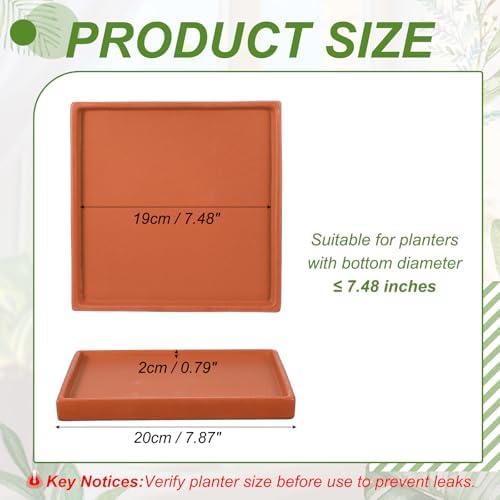 7.5 Inch Ceramic Plant Saucers, Square Flower Planter Water Trays Ceramic Plant Saucer Pot Tray -Fitting for (Outdoor/Indoors/Garden/Planting/Water/Flower/Coffee) Dark Orange - Image 2