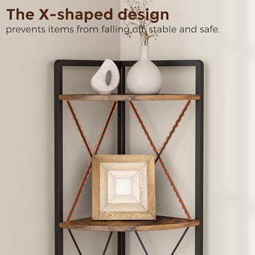 6 Tier Corner Shelf Stand, 78" H Tall Corner Bookshelf, Rustic Brown - Image 5