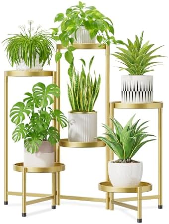 iDavosic.ly 6 Tier Large Plant Stand Indoor Outdoor, 10 In Wide Tray, Gold by iDavosicly