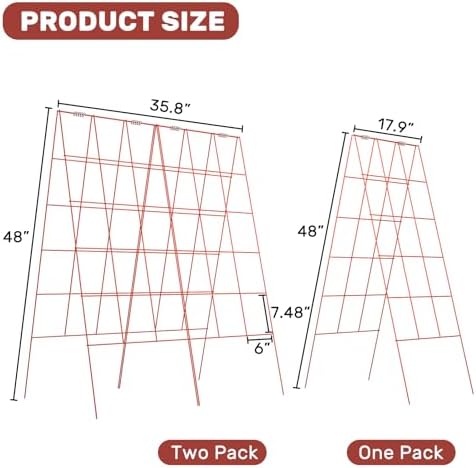 DOEWORKS 48" red A-Frame Trellis, 2-Pack, Foldable, for cukes, Beans, Tomatoes, Flowers - Image 2