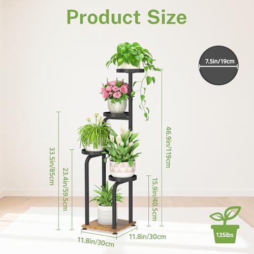 iDavosic.ly Tall Plant Stand Indoor, Corner Tiered Metal Trays, Black Brown - Image 2