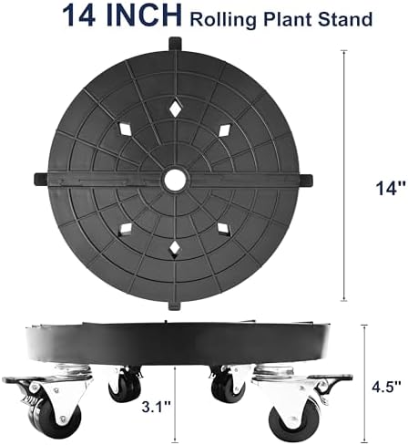 14 Inch Plant Caddy with Wheels Outdoor Indoor, Rolling Plant Stand for 400lb Heavy Duty Flower Pots, Round Plant Rollers Lockable Potted Planter Dolly, 2 Pack Black - Image 5