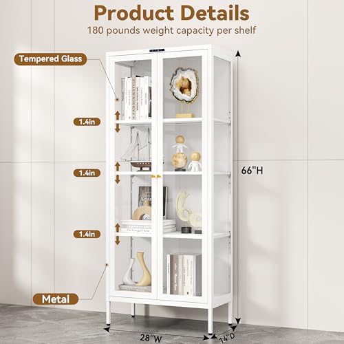 Polup 66" White Glass Display Cabinet with 8-Color LED for Collectibles - Image 2