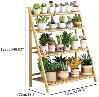 3‑Tier Folding Ladder Bamboo Plant Stand, 48in Tall Corner Floor‑Standing P - Image 7