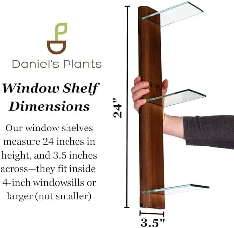 Daniel's Plants 3 Tiered Window Sill Plant Shelf (Real Wood & Glass) | Renter Friendly Window Shelves | Removable Indoor Plant Stand with Hook-and-Loop | Easy Setup | Solid Wood (Woodland Brown) - Image 2