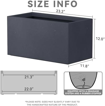 Kante Modern Rectangular Charcoal Concrete Planter 23" L 12" H 12" W - Image 2