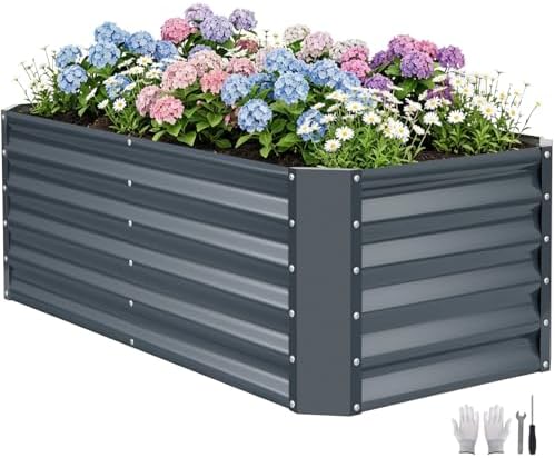 4×2×1.4ft Galvanized Raised Garden Bed Kit, Metal Planter Boxes Outdoor, High Raised Beds for Vegetables, Fruits, and Flowers - IronGrey by ZORMY