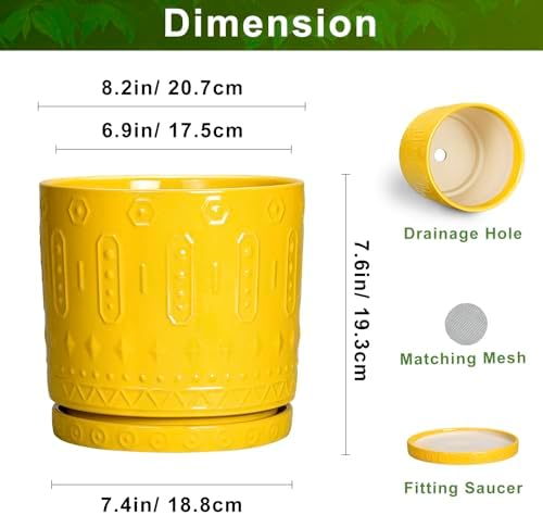 Eightpot 8 Inch Plant Pot, Ceramic Pots for Plants with Drainage Hole and Sacuer, Round Flower Pots for Indoor Outdoor Plants, Modern Decorative Planter, Table Decor, Plant Gifts for Women, Yellow - Image 2