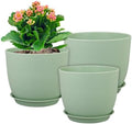 WSMKSZ Large Plant Pots 12/10/9 inch, Set of 3 Modern Decorative Plastic Planters with Drainage Holes and Saucers, Flower Pots for Indoor Outdoor Plants, Green by WSMKSZ