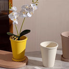 Planter Flower Pots Solid Color High Thin Round Thick Side Plant Pots Tall Simple with Tray Ceramic Planters for Home/Office/Garden/Balcony Flower Pots(Yellow,XS) - Image 6