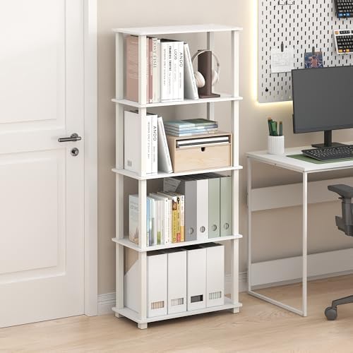Furinno Turn-S-Tube Book Shelf, 5-Tier Toolless Storage Shelves with Square Tubes, Shelving Unit for Organization and Storage for Living Room, Home Office, White - Image 2