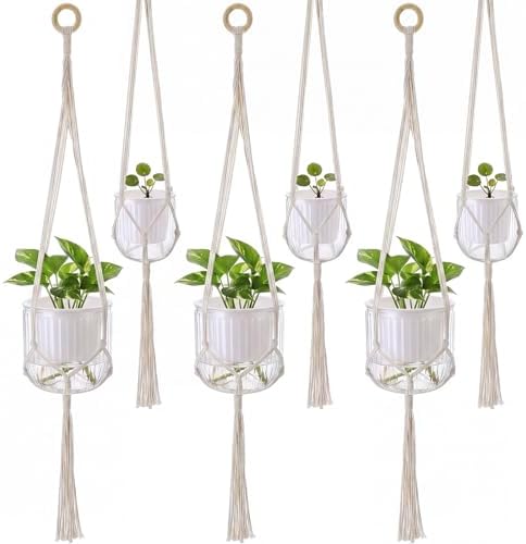 Hanging Planter Set of 6 Self Watering Indoor Flower Pots with Water Level Indicator Modern Plant Hangers for Indoor Garden Decor Balcony Apartment Boho Home Decoration Easy Care(White) by Yiyiring