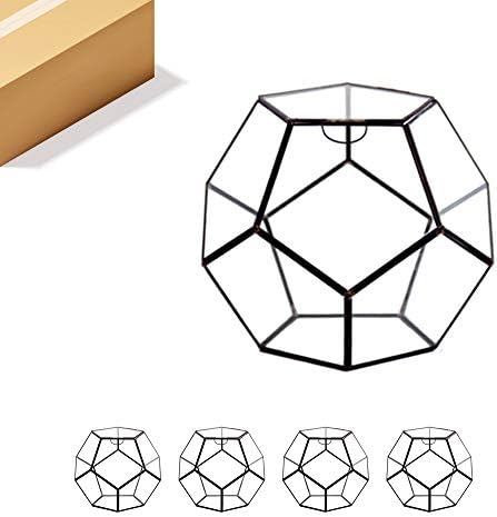WGV Geometric Planter Terrarium Bulk, Width 8.7" Height 7.5" Clear Glass Black Frame DIY Succulent air Plant Miniature Fairy Garden Windowsill Tabletop Decor, Globe Geode 4 Pieces by WGVInternational-OpusGlassware