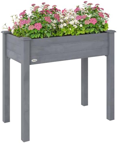 Outsunny Raised Garden Bed with Legs, Bed Liner 34" x 18" x 30", Dark Gray by Outsunny