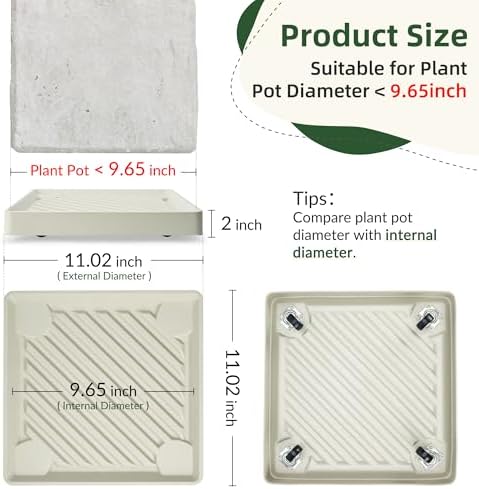 REDHUGO 2PCS Square Plant Caddy with Hidden Wheels, Heavy Duty Rolling Plant Stand Caddy with Wheels, Pot Base for Indoor Outdoor, Beige, 11 inches - Image 2