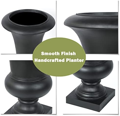 LuxenHome 23" Black Tall Urn Planter Pot with Drainage Hole and Rubber Plug - Image 6