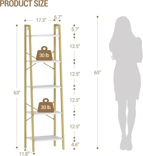 Hzuaneri Ladder Shelf, Bookshelf, Freestanding Corner Storage Shelf - Image 2